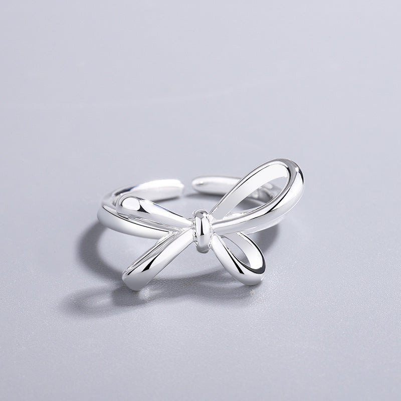 Copper Ring For Women Bow Design Adjustable Opening Electroplated Hand Jewelry Korean Fashion Geometrical Rings