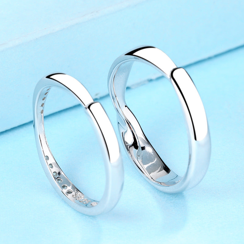 Sterling Silver Couple Rings Set Adjustable For Men Women