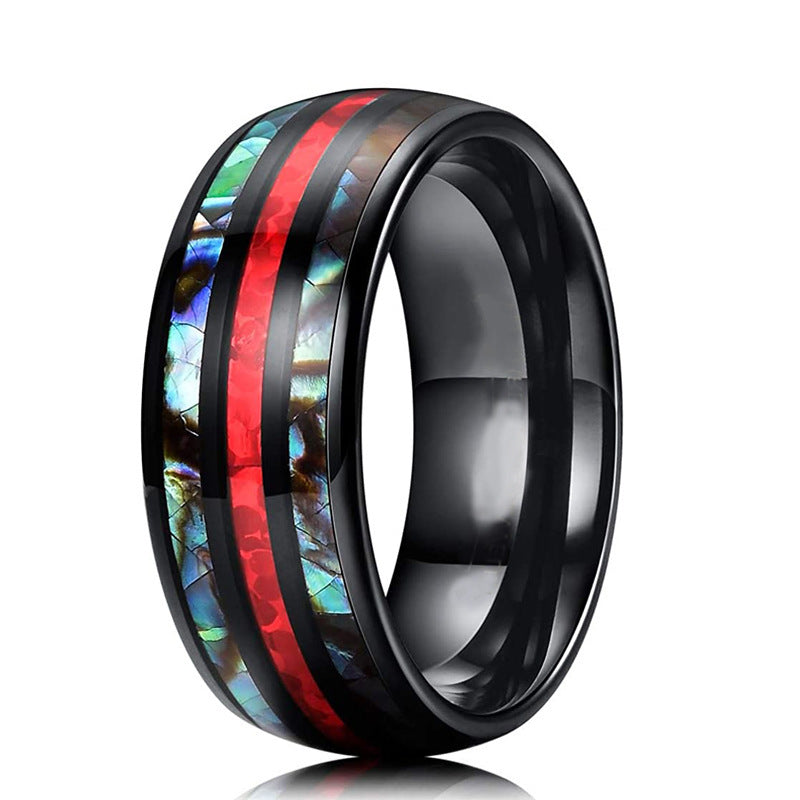 Alloy Ring With Shell Color On Black Base European Style Red Belt Design Jewelry Accessory For Everyday Wear Style