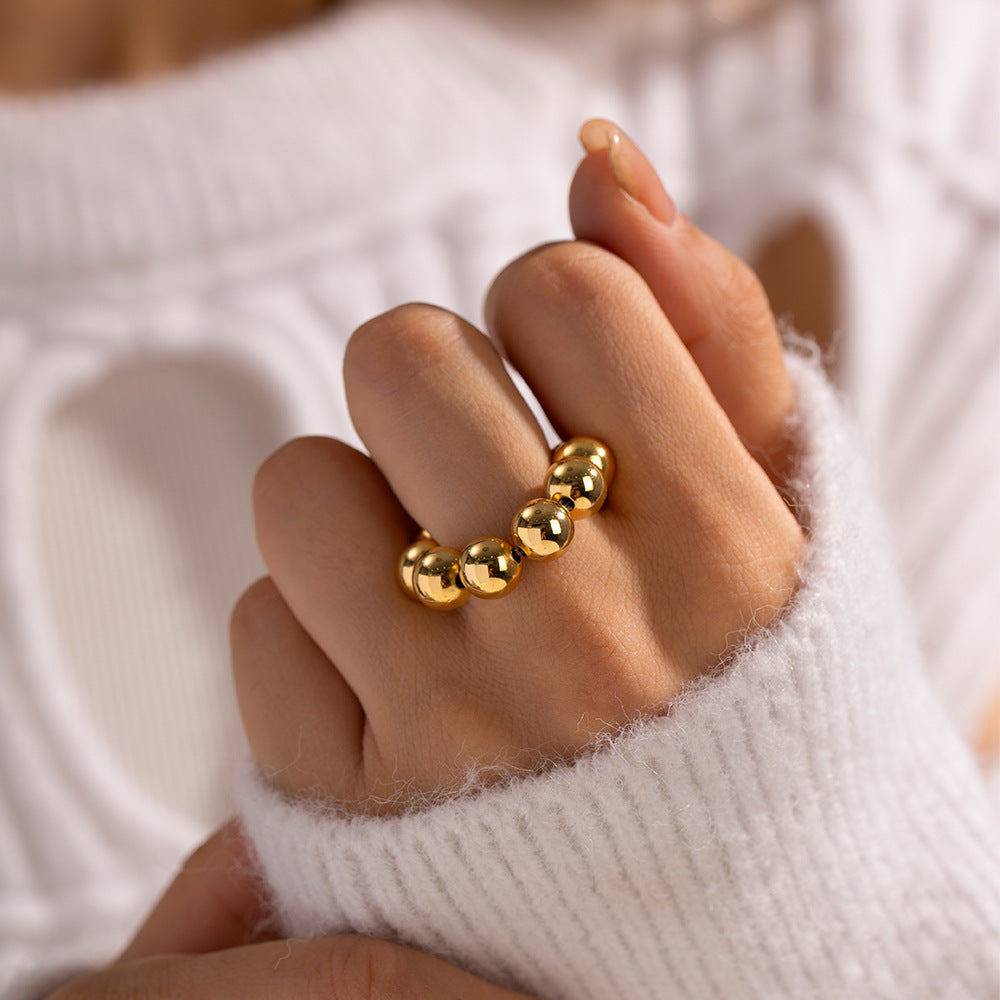 Stainless Steel Ring Electroplated Geometrical Ball Design Durable Modern Jewelry Luxury Fashionable For Women