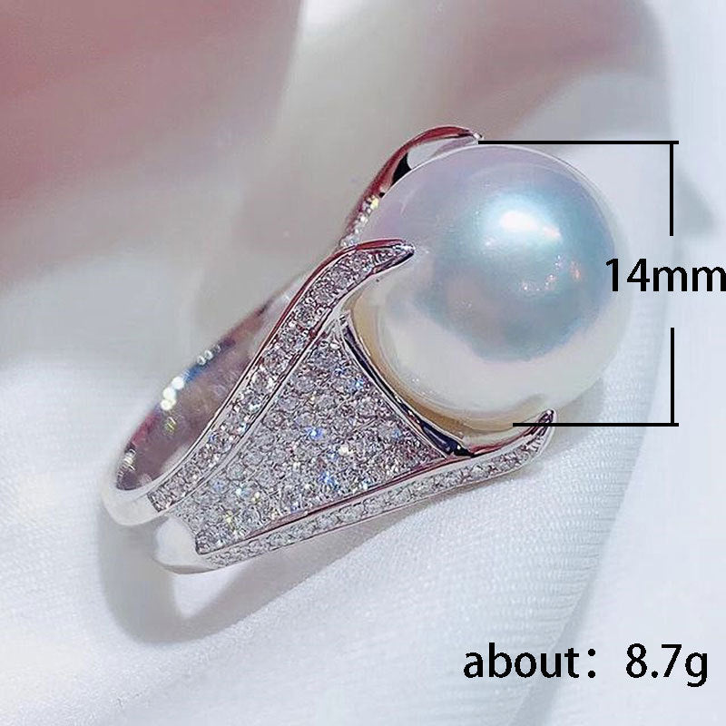 Womens Copper Ring With Full Inlaid Zircon And Pearl Geometric Shiny Elegant Fashion Jewelry Gift For Her Everyday Wear