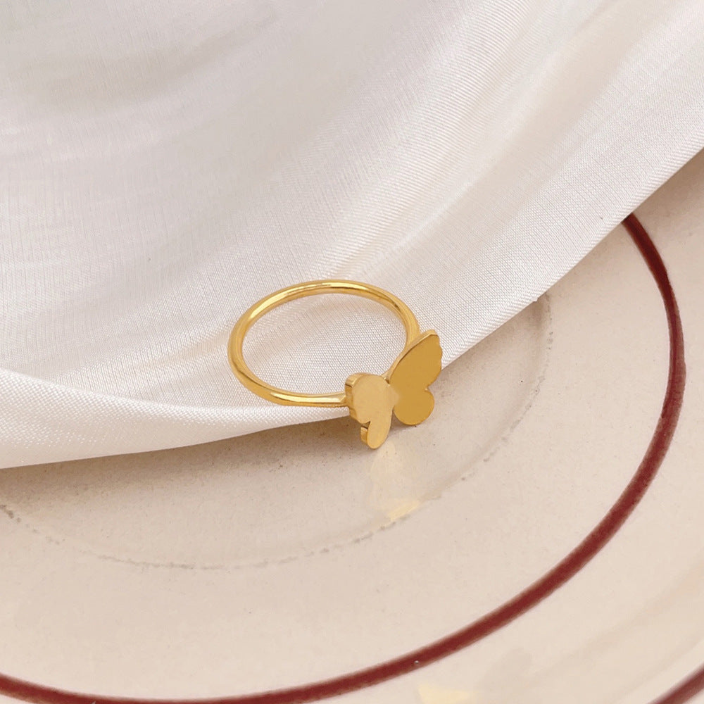 Tiny Bow Titanium Steel Gold Ring For Women Size 6 7 8 Electroplated Jewelry Hypoallergenic Durable Gift Ready