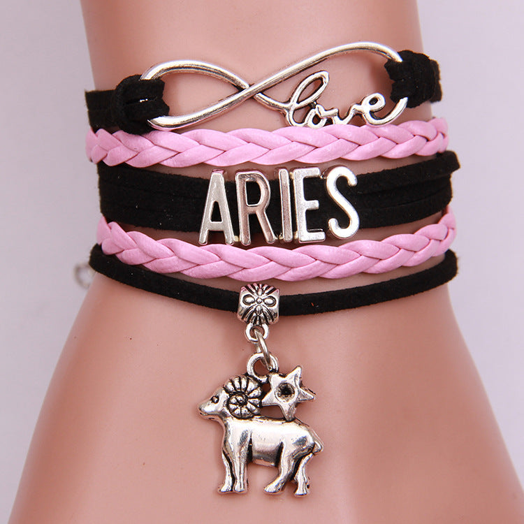 Unisex Woven Alloy Bracelet With Electroplating Constellation Letters Numbers Text Design Simple Everyday Style