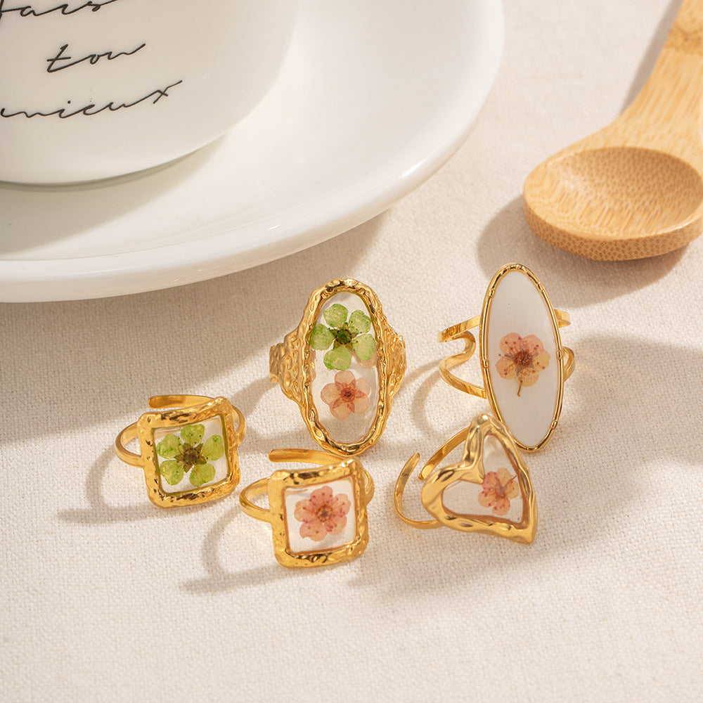 Stainless Steel Open Ring From Eternal Flower Series With Geometric Round Flower Elements For Women Open Rings