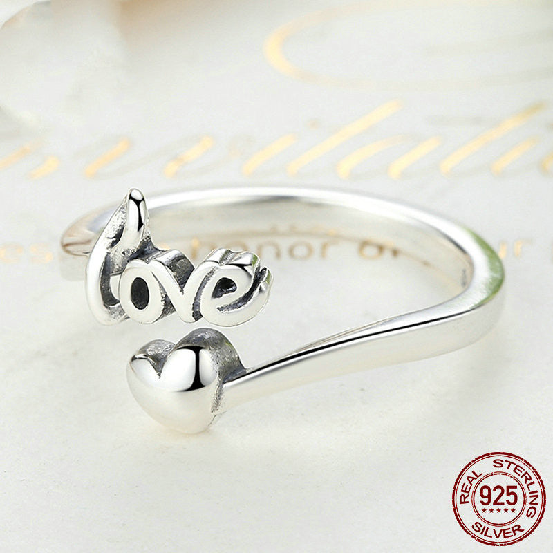 Sterling Silver Love Letter Ring for Women 925 Silver Oxidized Finish Ring Romantic Gift for Her Elegant Design Ring
