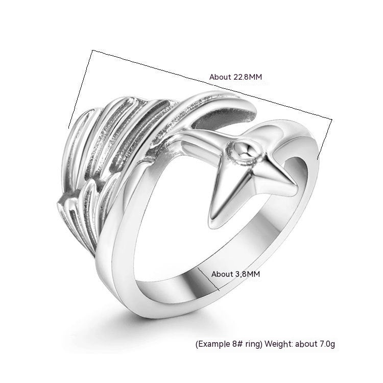 Unisex Angel Wings Feather Ring Polished Titanium Steel Durable Retro Inspired Jewelry Statement Gifts For All