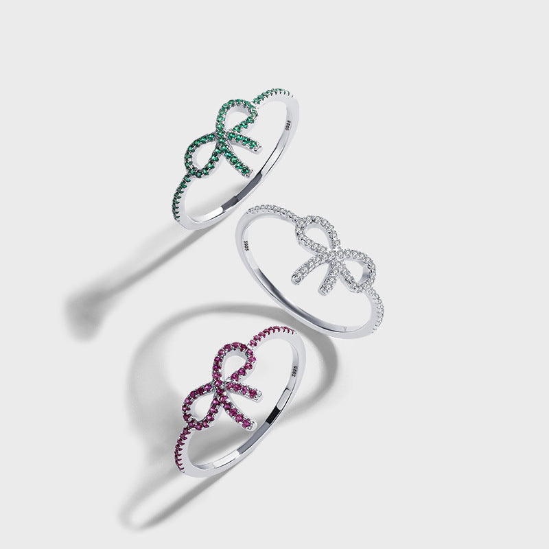 Sterling Silver Bow Knot Ring For Women 925 Bow Design Elegant Fashion Jewelry Gift Idea Everyday Sparkle Gift