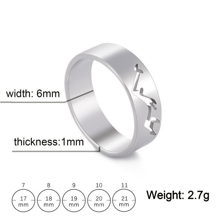 Unisex Stainless Steel Ring Hollow Mountain Snowy Pattern Polished Fashion Ring Everyday Wear Statement Sturdy