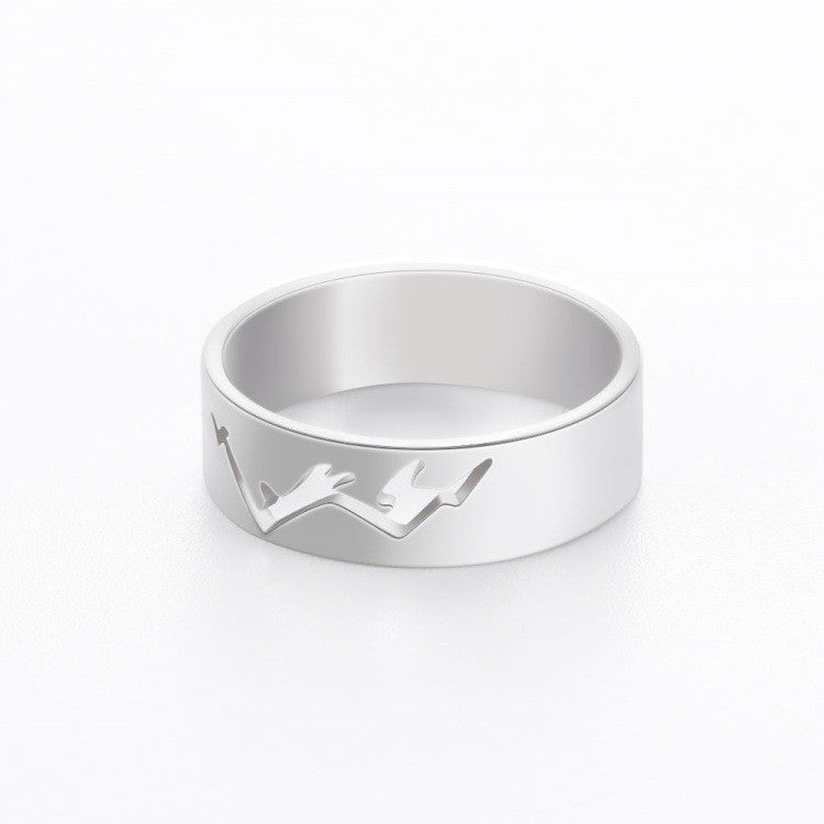 Unisex Stainless Steel Ring Hollow Mountain Snowy Pattern Polished Fashion Ring Everyday Wear Statement Sturdy