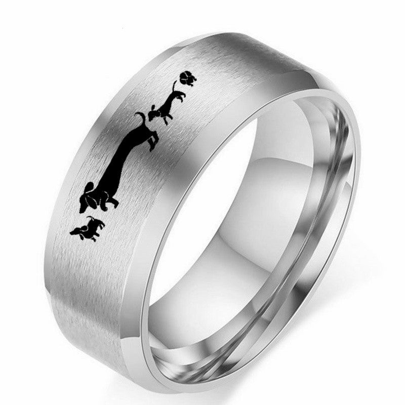 Unisex Dachshund Ring Stainless Steel Laser Engraved Electroplated Finish European Design American Design Gift