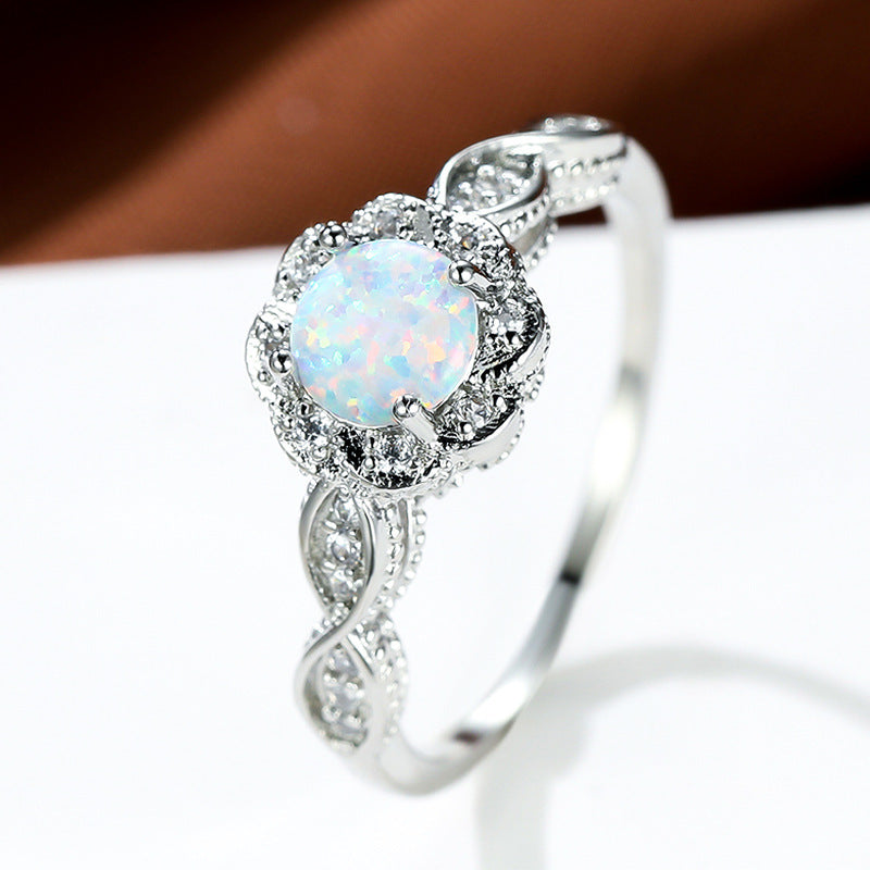 Elegant Ring With Round Opal Flower Geometric Copper Platinum Plated Jewelry For Women Gift For Everyday Style
