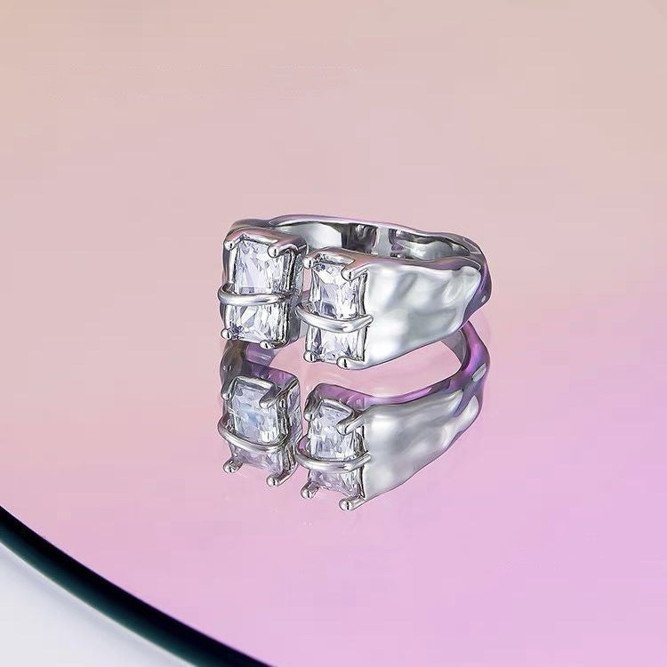 Unisex Adjustable Diamond Ring Copper Gold Silver Plated For Women Men Anniversary Engagement Jewelry Gift Box