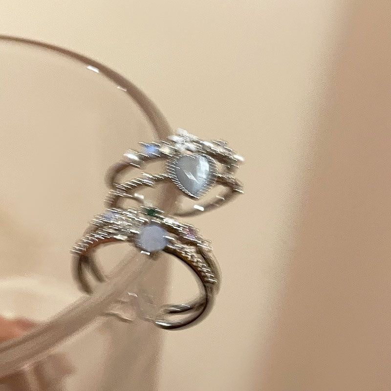 Women Adjustable Zircon Heart Ring Alloy Moonlight Finish Korean Fashion Jewelry Elegant Zircon Accent For You