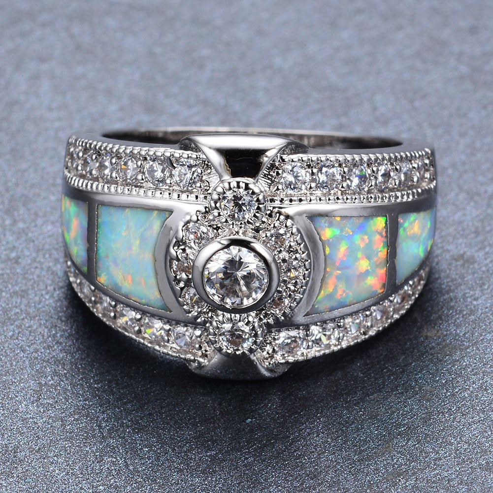 Copper Ring With Orange Opal And White Zircon Accent