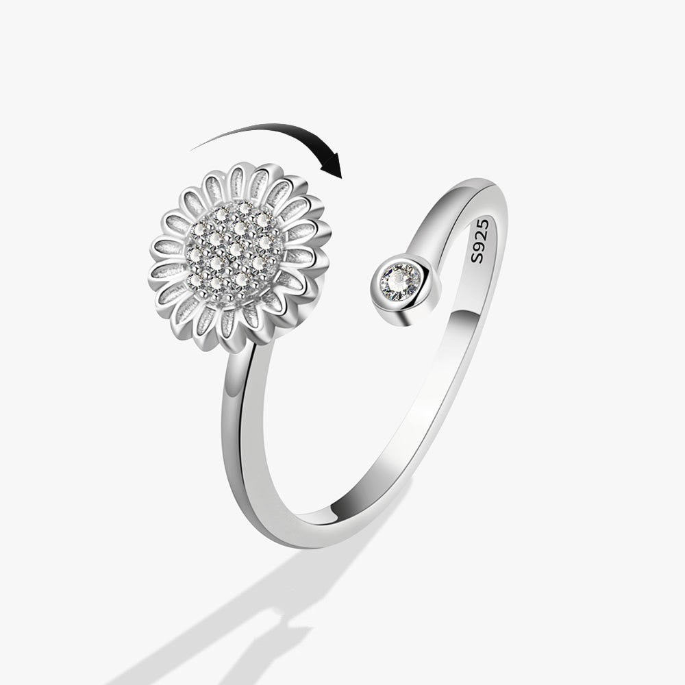 Adjustable Spinning Sunflower Ring With Zircon Embedded Copper Flower Jewelry For Women Fashion Accessory Gift Idea