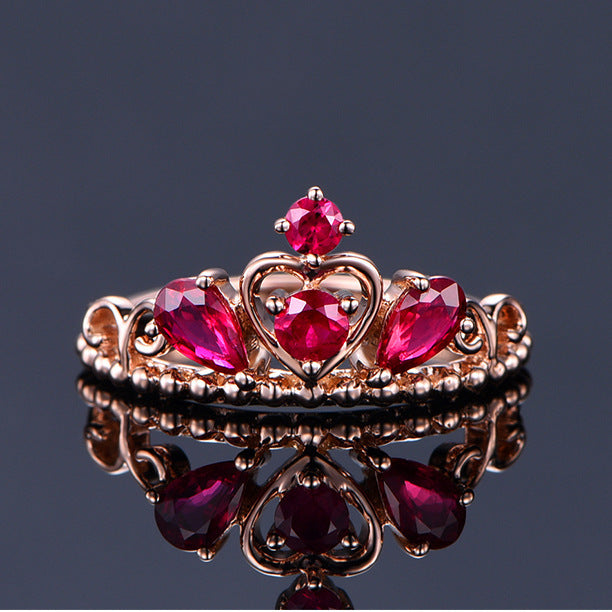 Rose Gold Bow Ring Tourmaline Gemstone Adjustable Copper Inlay Geometric European Style For Women Fashion Ring