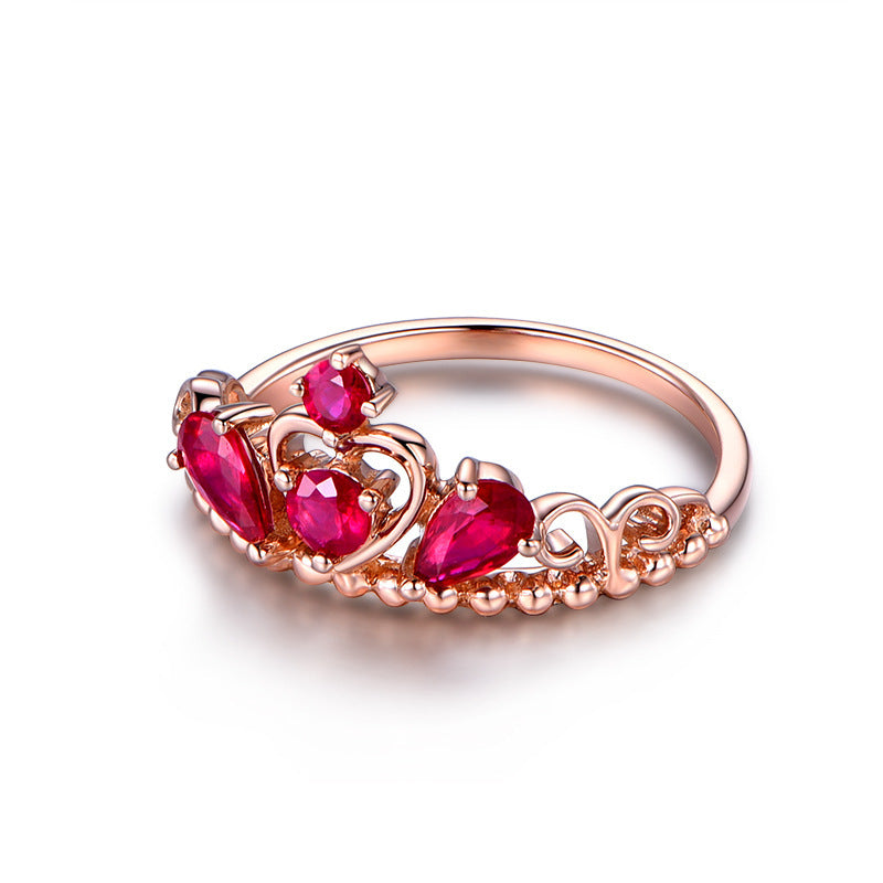 Rose Gold Bow Ring Tourmaline Gemstone Adjustable Copper Inlay Geometric European Style For Women Fashion Ring