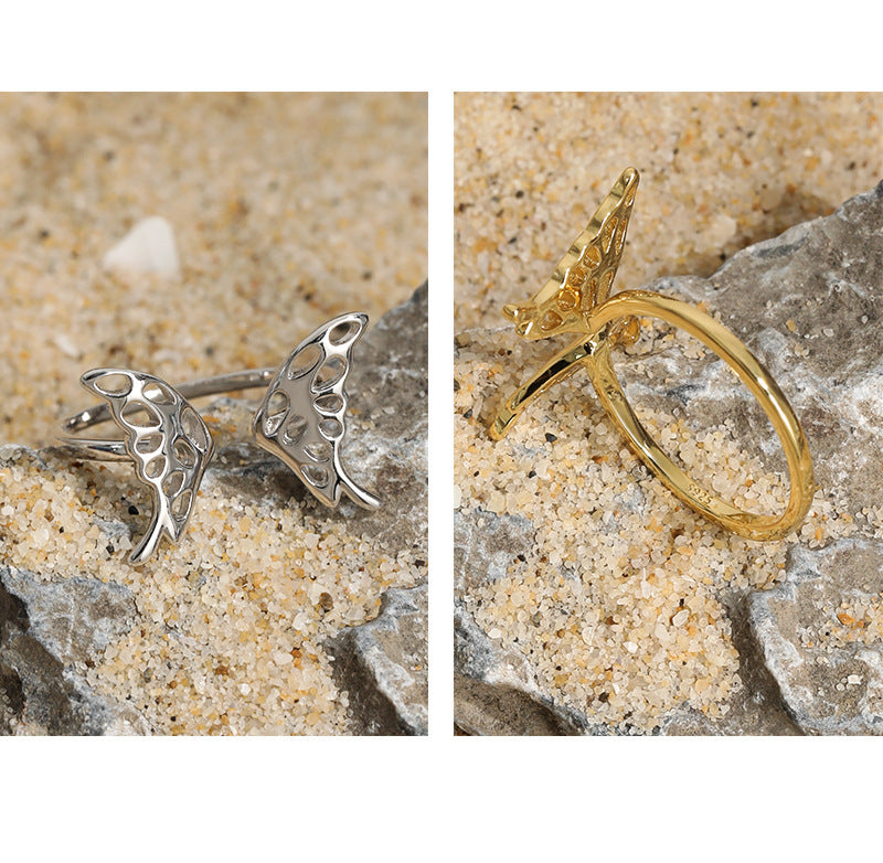 Butterfly Ring S925 Sterling Silver Adjustable White Gold