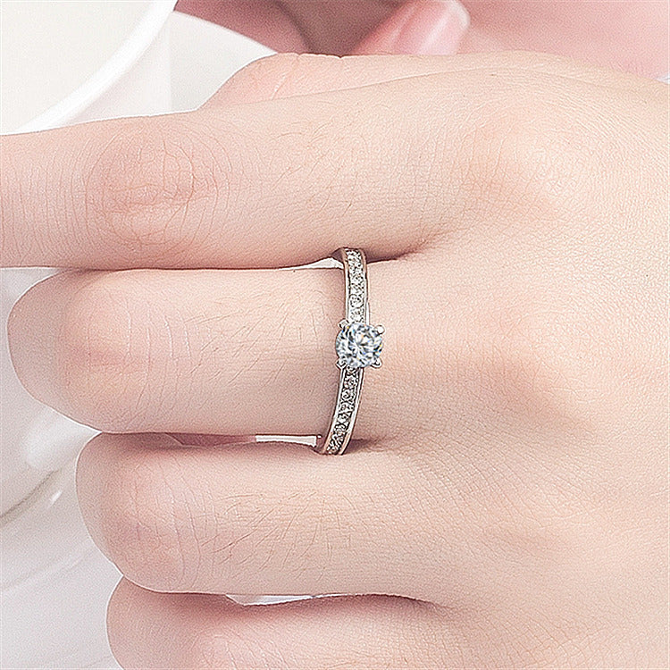 Women Full Diamond Ring Geometric Design White Gold Plated Fashion Statement Band For Her Elegant Jewelry Gift