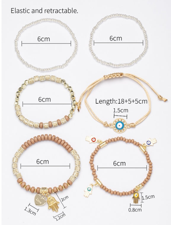 Womens Bohemian Beaded Bracelet Set Handmade Acrylic Layered Bracelets With Eye Bead And Heart Elements Online