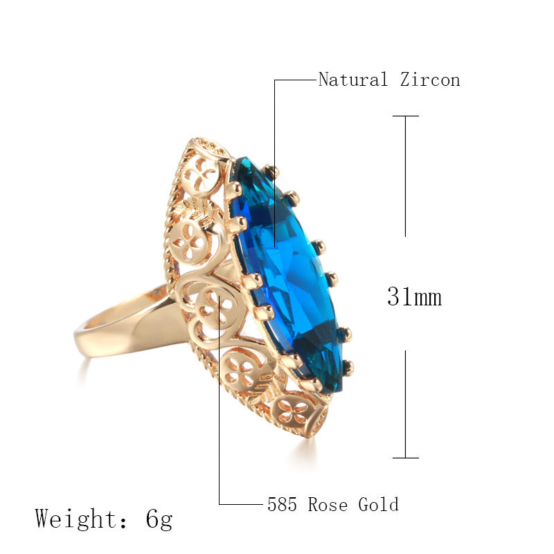 Womens Zircon Ring Horse Eye Flower Design Gold Plated Copper Jewelry For Everyday Wear And Elegant Occasions