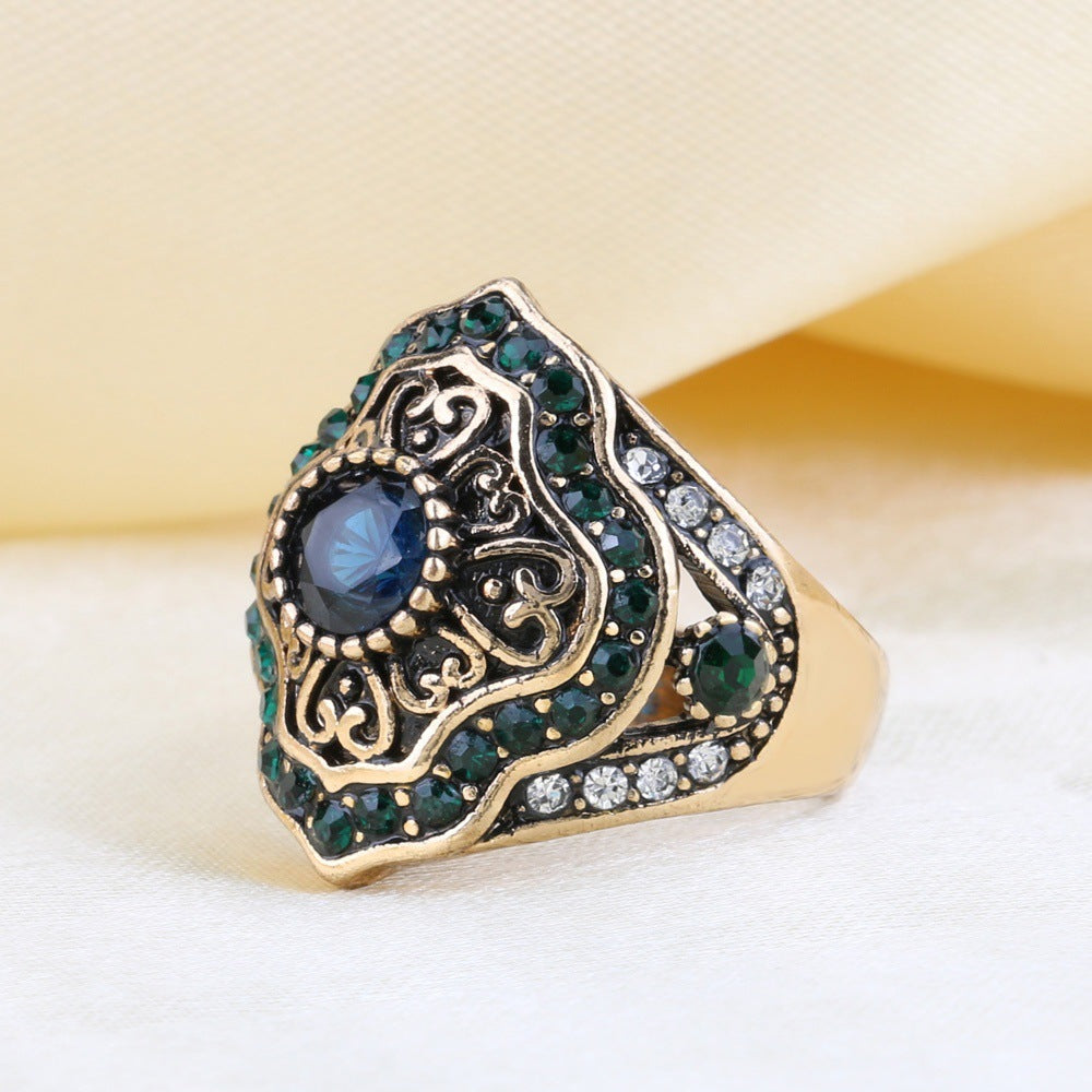 Retro Geometric Crystal Ring Alloy Electroplated Jewelry