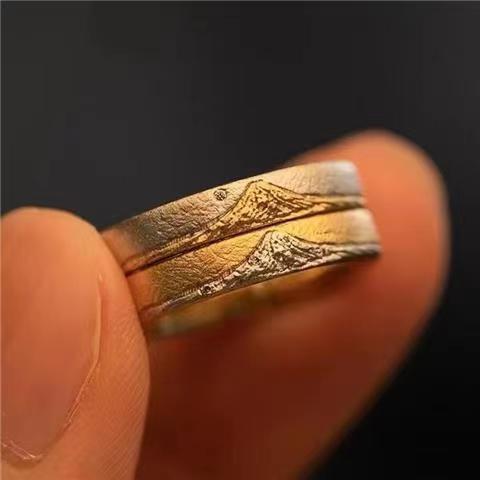 Couple Geometry Copper Ring Set Electroplated Mountain Theme Niche Style Unisex Jewelry Gift Minimalist Modern Design