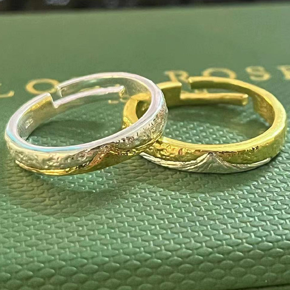 Couple Geometry Copper Ring Set Electroplated Mountain Theme Niche Style Unisex Jewelry Gift Minimalist Modern Design