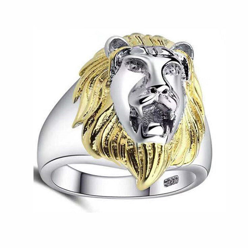 Mens Lion Head Ring Geometric Alloy Statement Ring Electroplated Finish Jewellery Gift Sizes 7 8 9 10 11 12 13