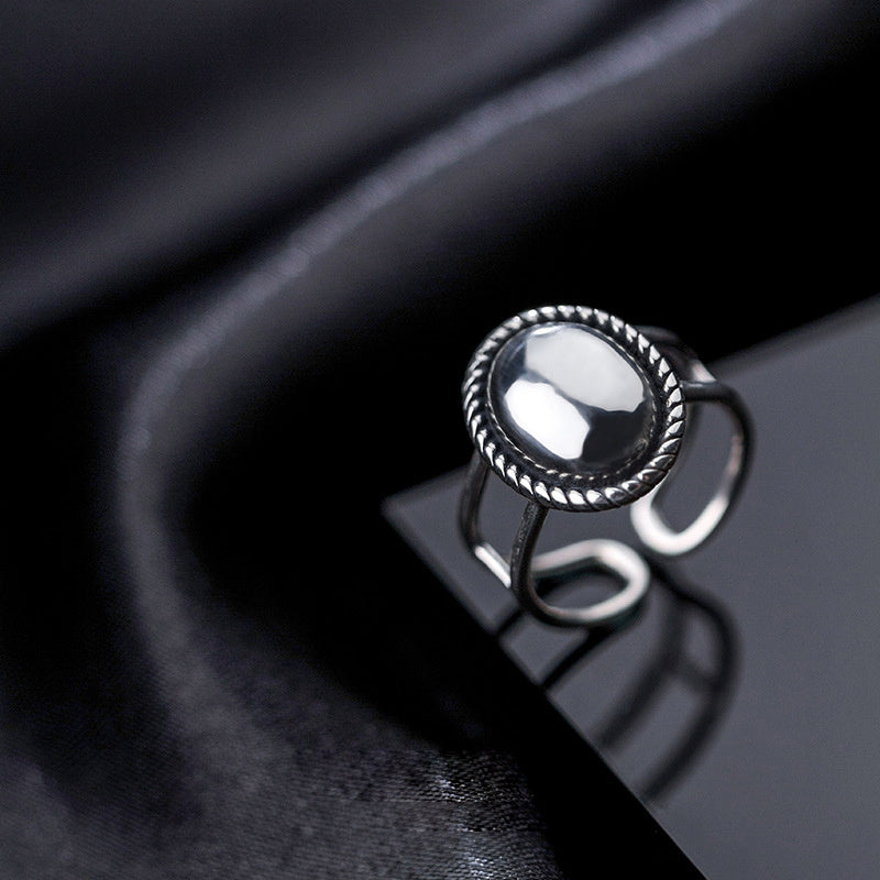 Sterling Silver Ring Double Oval Plaid Wave Jewelry Women