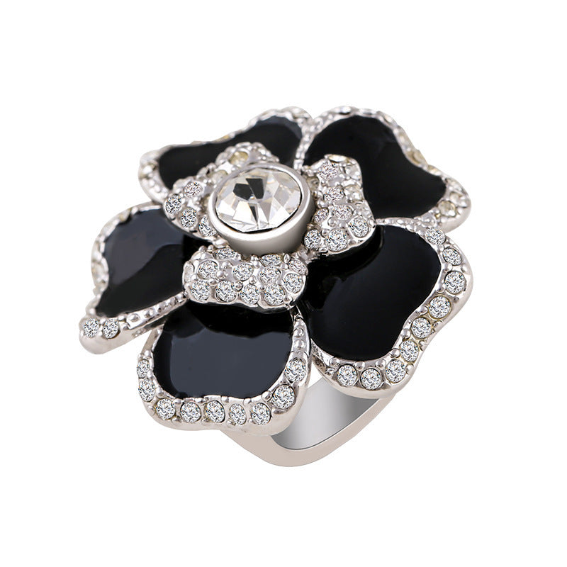 Womens Flower Exaggerated Copper Ring Statement Jewelry For Parties And Daily Wear Black Color Sizes 5 6 7 8 10 11