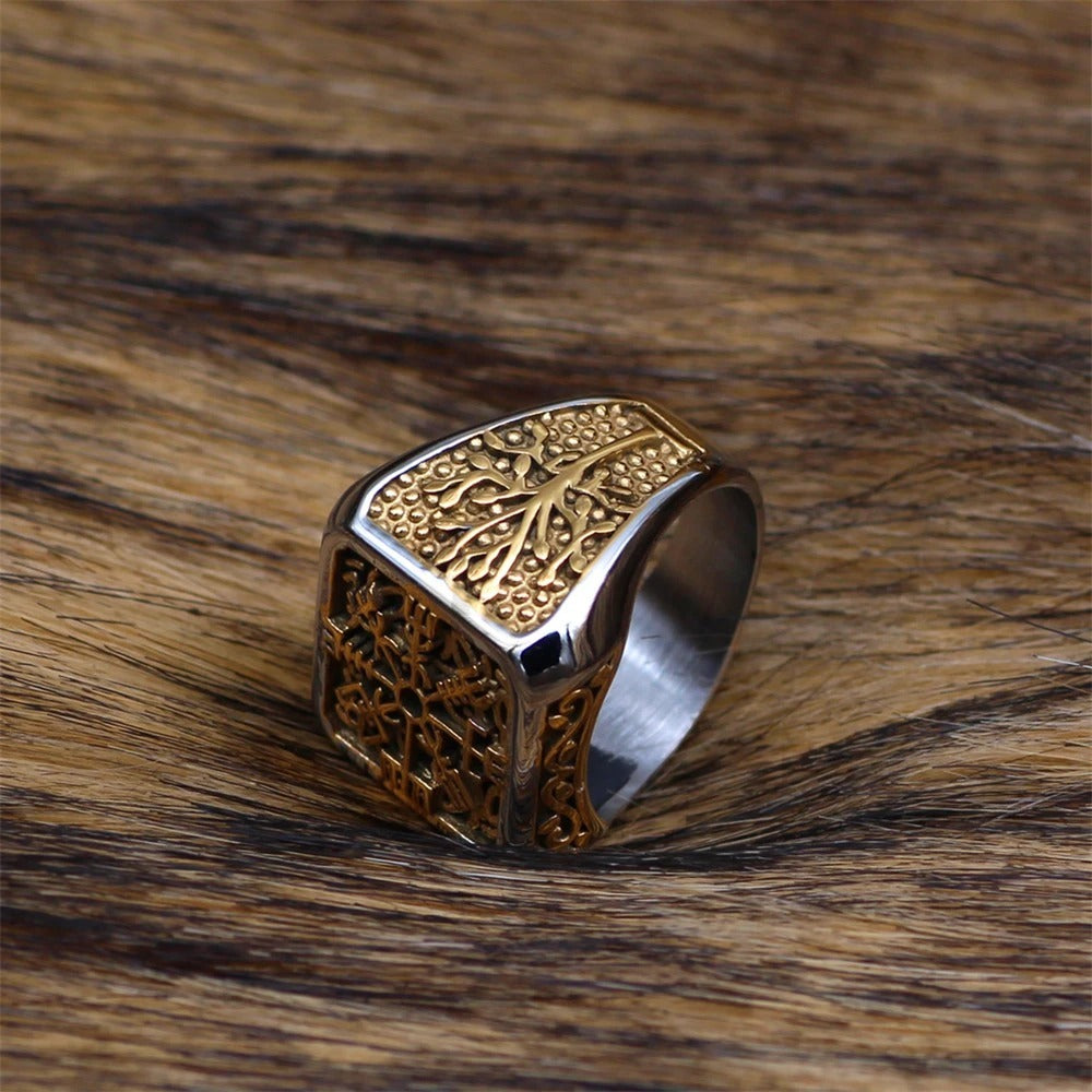 Tree Of Life Ring For Men Polished Titanium Steel In Steel And Gold Colors Size 7 8 9 10 11 12 13 For Everyday Wear