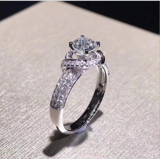 Womens Flower Ring White Gold Petal Design with Zircon Inlay Elegant Fashion Jewelry Gift for Her Anniversary Present or Special Occasion