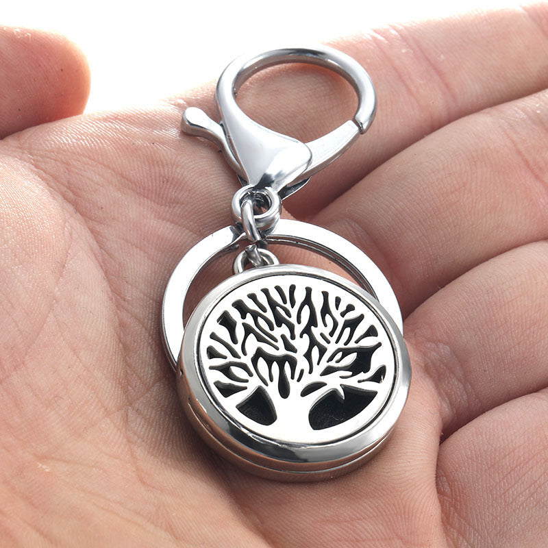 Essential Oil Diffuser Keychain Stainless Steel Aromatherapy Pendant 28mm Round Metal Perfume Key Ring Travel Ready