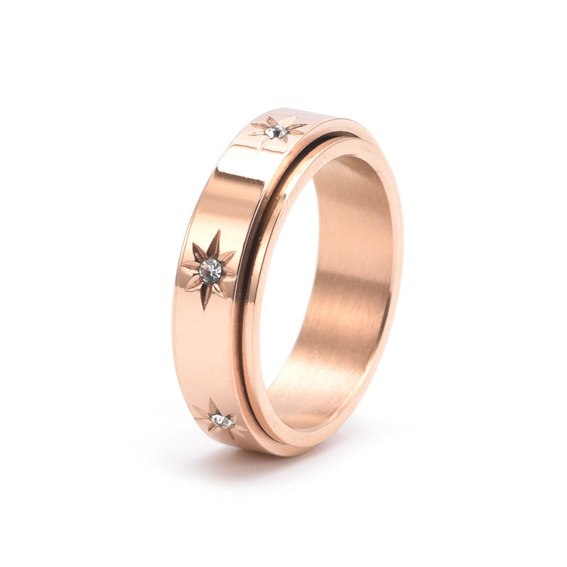 Stainless Steel Rotatable Couple Engagement Ring Silver Gold Rose Gold Sizes 5 To 12 Durable Electroplated Finish