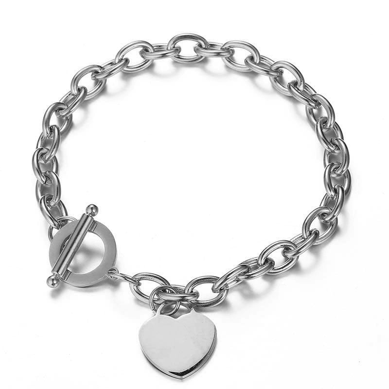 Womens Heart Bracelet Stainless Steel Electroplated Jewelry Gift For Her HeartShape Fashion Women Style Simple