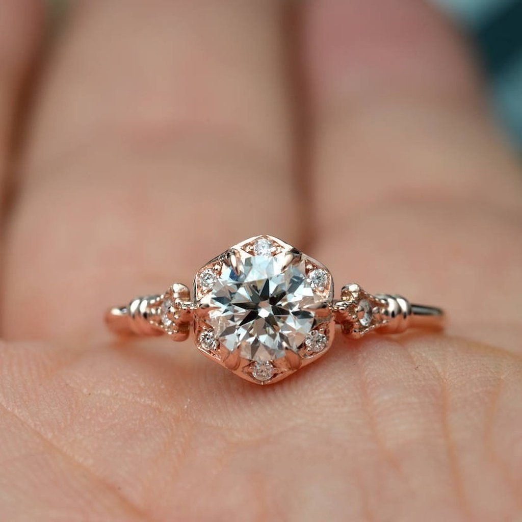 Heart And Eight Arrows Six Prong Engagement Ring Plated 14K Jewelry For Women European And American Style Ring