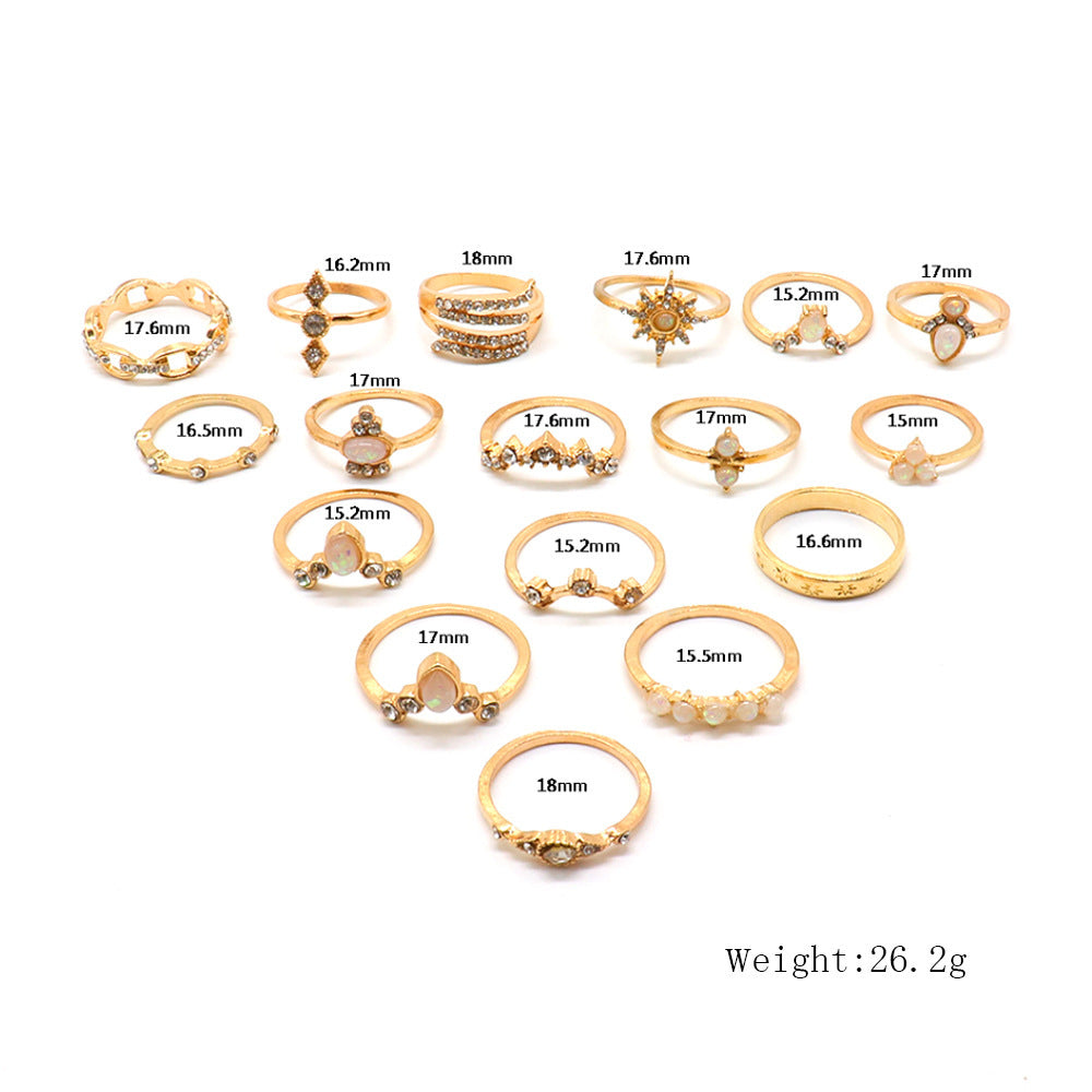 Womens Ring Set Gemstone Alloy Electroplated 17 Piece Fashion Jewelry Stackable Dainty Party Daily Wear Elegant