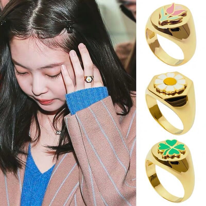 Unisex Enamel Daisy Ring Floral Design Brass Durable Fashion Jewelry Wear Special Occasions Giftable Accessory