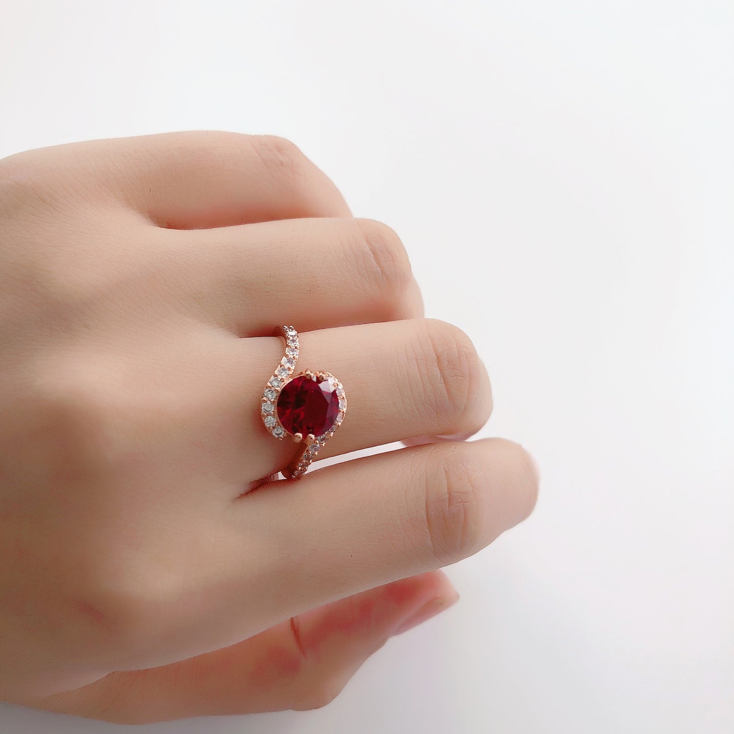 Rose Gold Plated Geometric Copper Ring With Zircon Setting