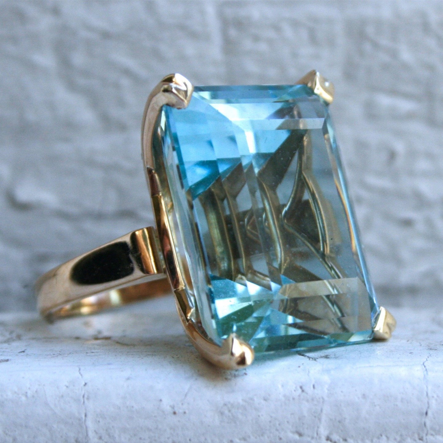 New Inlaid Topaz Sea Blue Princess Square Diamond Ring Women Copper Geometric Style Color Sea Blue Size No10s