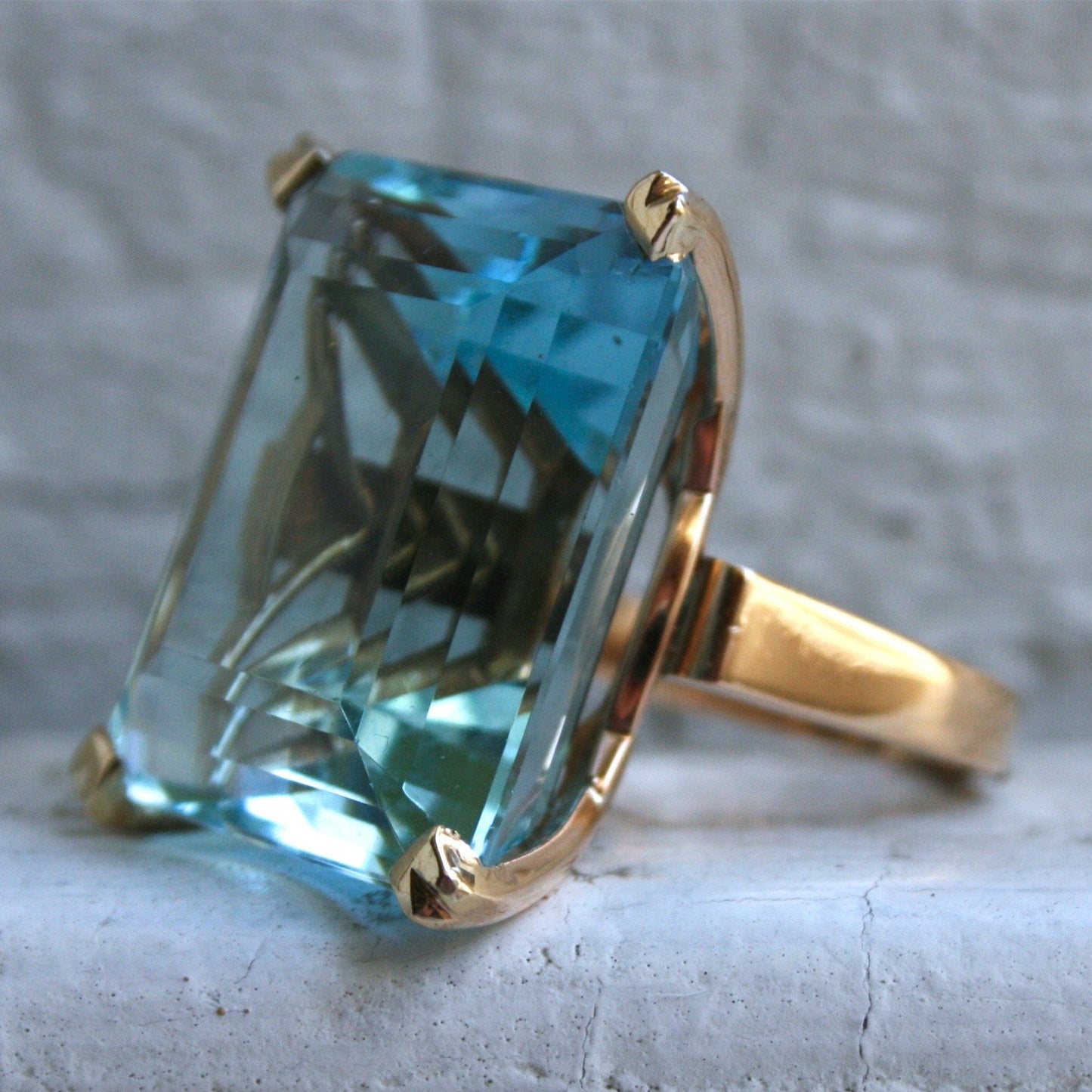 New Inlaid Topaz Sea Blue Princess Square Diamond Ring Women Copper Geometric Style Color Sea Blue Size No10s