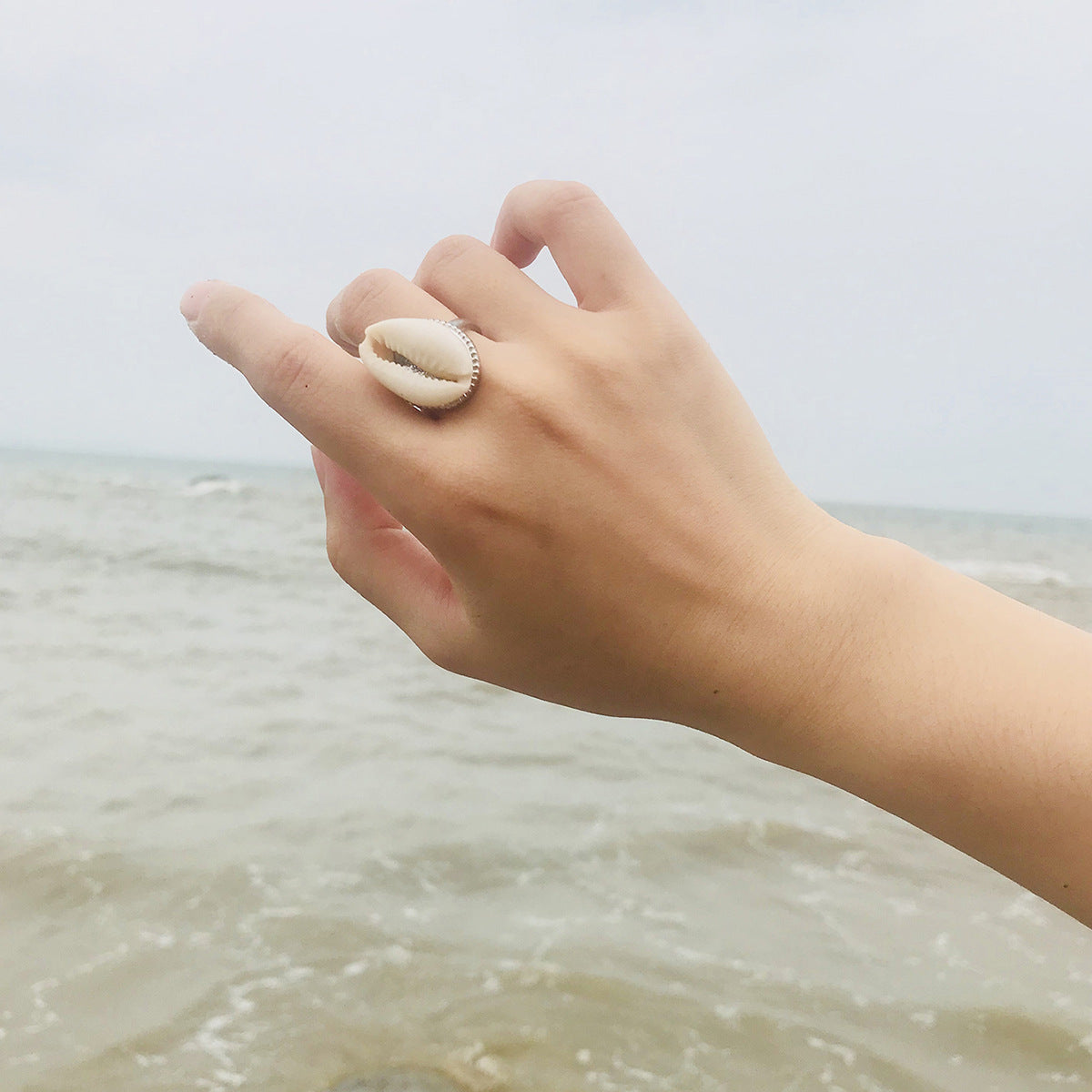 Adjustable Open Ring With Natural Seashell In Creative Alloy Wearable Jewelry For Women And Men Gold Tone Unisex