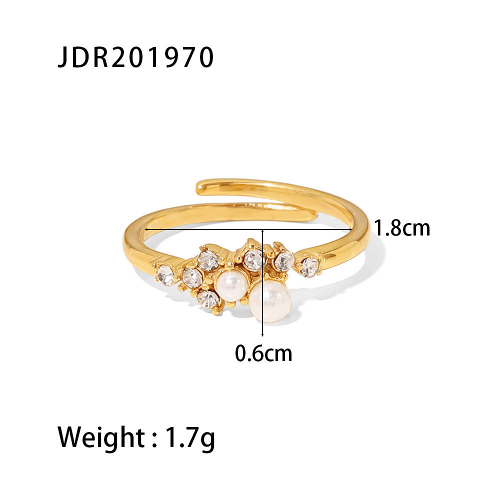 Womens Fashion White Pearl Diamond Ring Stainless Steel Jewelry Elegant Gift For Anniversary Promise Ring For Women Ring