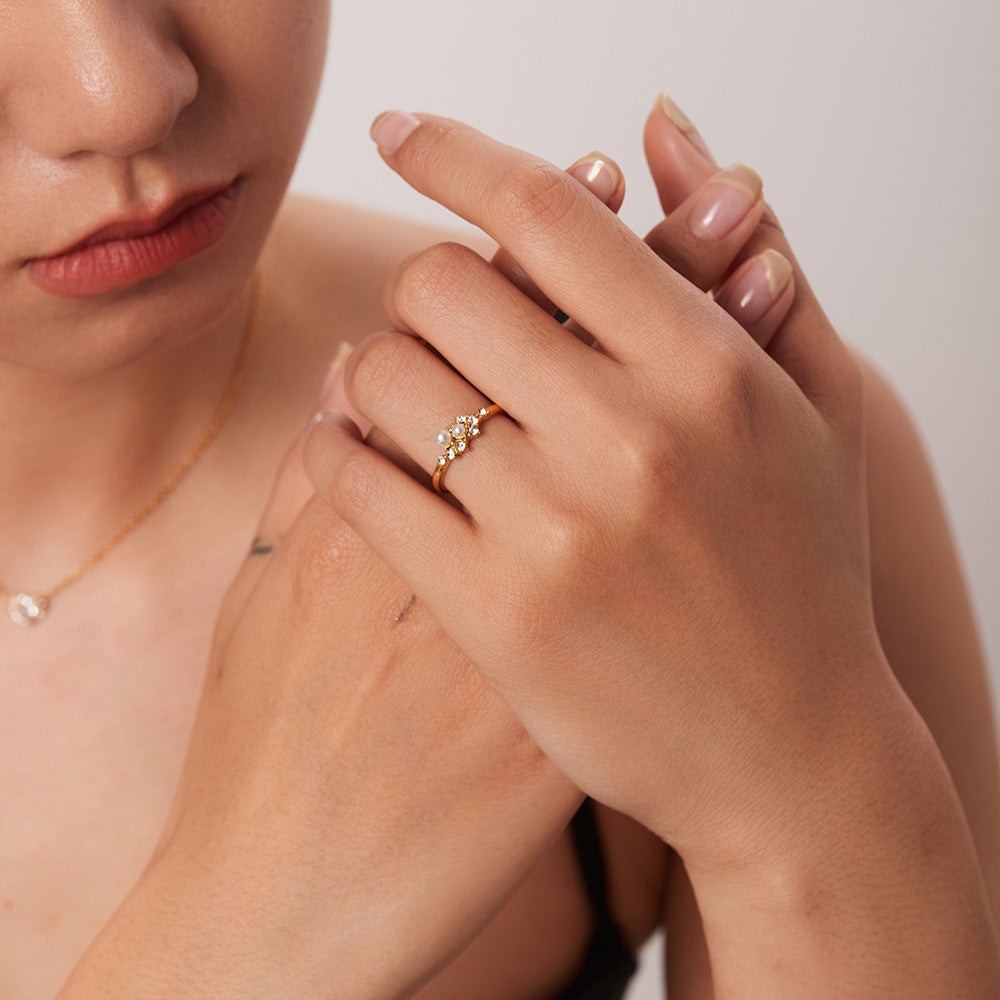 Womens Fashion White Pearl Diamond Ring Stainless Steel Jewelry Elegant Gift For Anniversary Promise Ring For Women Ring