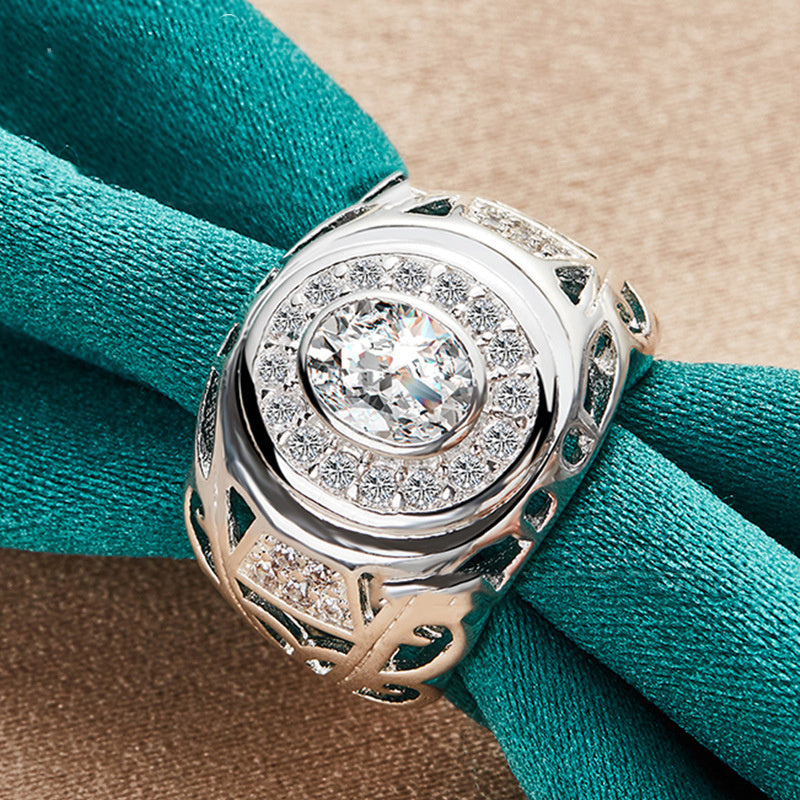 Round Zircon Ring For Women Silver Geometric Design Sizes 7 8 9 10 Classic Sleek Accessory Brushed Silver Tone