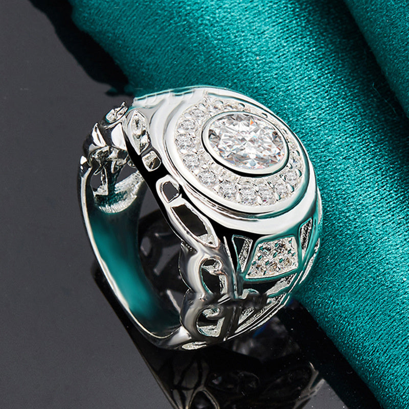 Round Zircon Ring For Women Silver Geometric Design Sizes 7 8 9 10 Classic Sleek Accessory Brushed Silver Tone