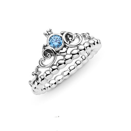 Women Sterling Silver Ring with Diamond Crown Setting for Anniversary Fashions All Match Winter Style Timeless