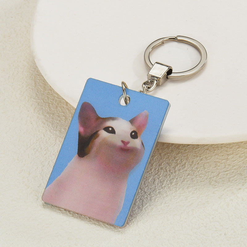 Blue 3D Kitty Square Plate Key Ring Acrylic Cat Keychain For Purse Backpack Or Keys Cute Cat Lover Gift For Bags