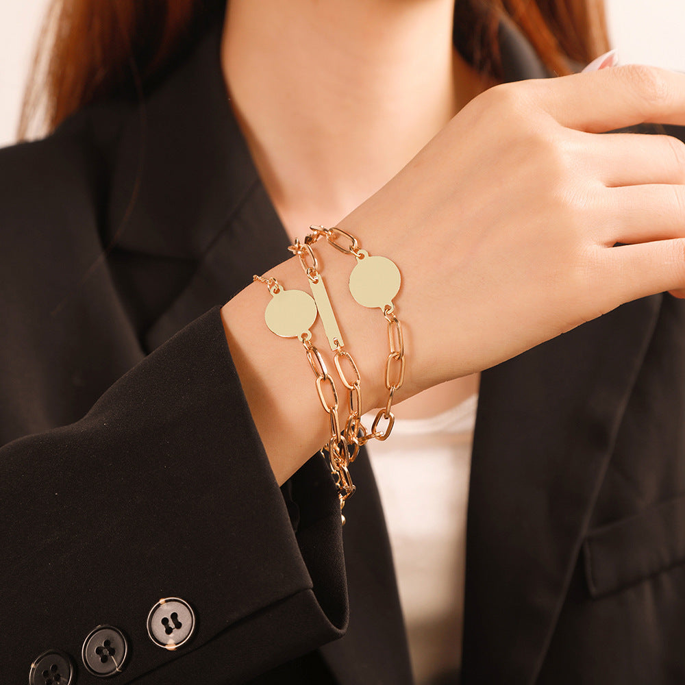 Unisex Alloy Bracelet Set Glossy Round Geometry Design Punk Style for Men and Women Jewelry A trendy accessory